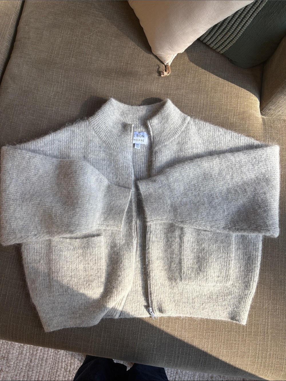 Le Bon Shop Gray Zip-Front Alpaca Cardigan